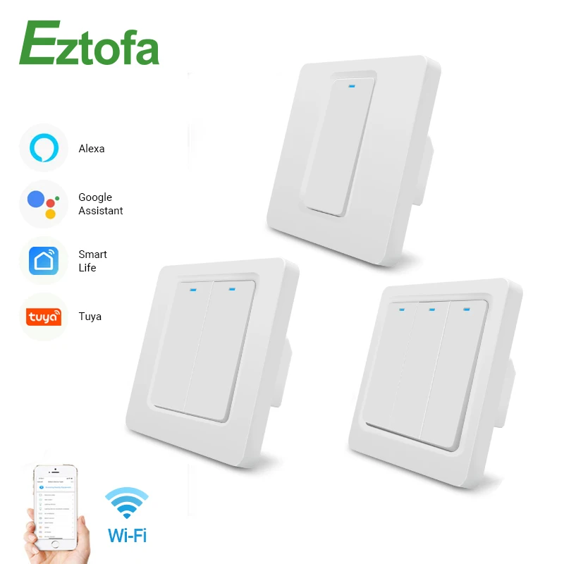 

Tuya Smart WiFi Light Switch with Physical Button AC90-240v, Smart Life APP Smart Wall Switch Works with Alexa, Google Home Echo