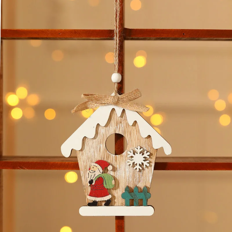 Милая мультяшная кабина, рождественские деревянные подвесные Подвески, детские подарки, орнамент с рождественской елкой для дома, сделай сам, украшение снеговик, лось, Navidad - Цвет: 3