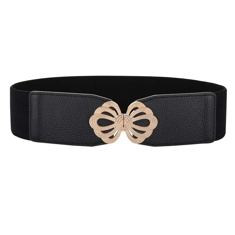 style 2 black color Модные пояса из натуральной кожи для женщин, широкие эластичные пояса из воловьей кожи, куртки, пояса, свадебные золотые листья, пряжка, дизайн - Цвет: style 2 black color