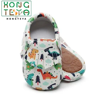 

Christmas Floral Printed Baby Hard Sole Shoes Fringe Bow Newborn PU Leather Moccasins Fox Dinosaur Pumpkin Prewalker Flat Shoes