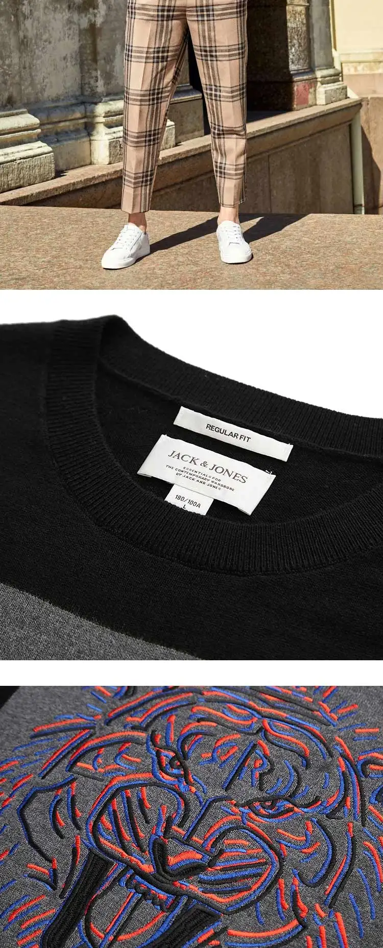 JackJones Мужская Тигровая трикотажная одежда с вышивкой свитер пуловер Топ Мужская одежда 219324515