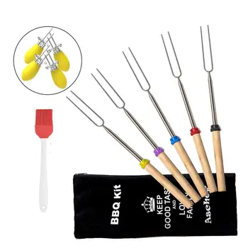 

Marshmallow Stainless Steel Long Barbecue Skewers kit 32 inch for Grilling Reusable BBQ roasting Sticks Extendable BBQ Forks