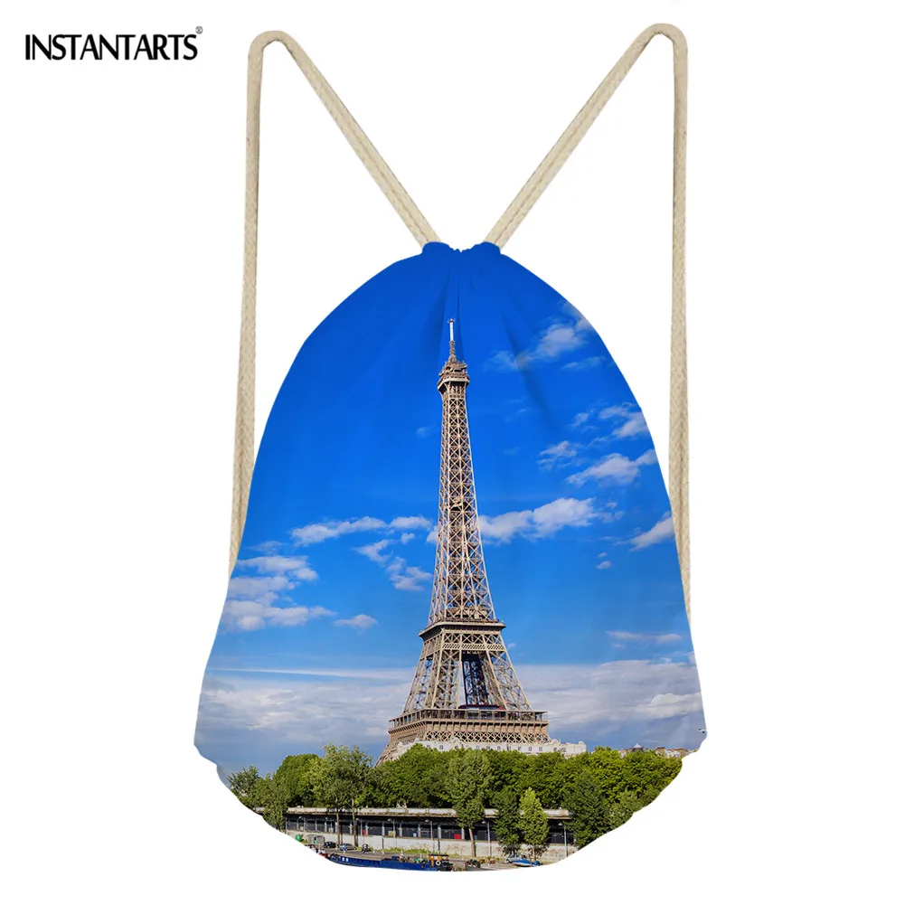 ELVISWORDS Fashion Eiffel Tower Painting Drawstring Backpacks for Women Travel Outdoor Packs Schoolbag for Kids Yoga Shoes Bag
