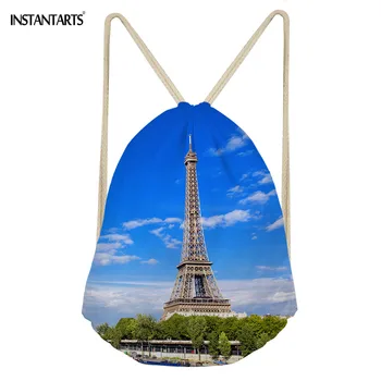

ELVISWORDS Fashion Eiffel Tower Painting Drawstring Backpacks for Women Travel Outdoor Packs Schoolbag for Kids Yoga Shoes Bag