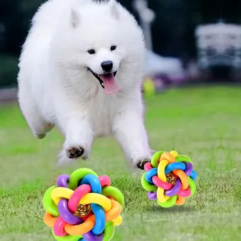

Round Rubber Rainbow Pet Ball Pet Dogs Colorful Chew Toys with Bells Puppy Funny Interactive Ball Pet Teeth Training Supplies