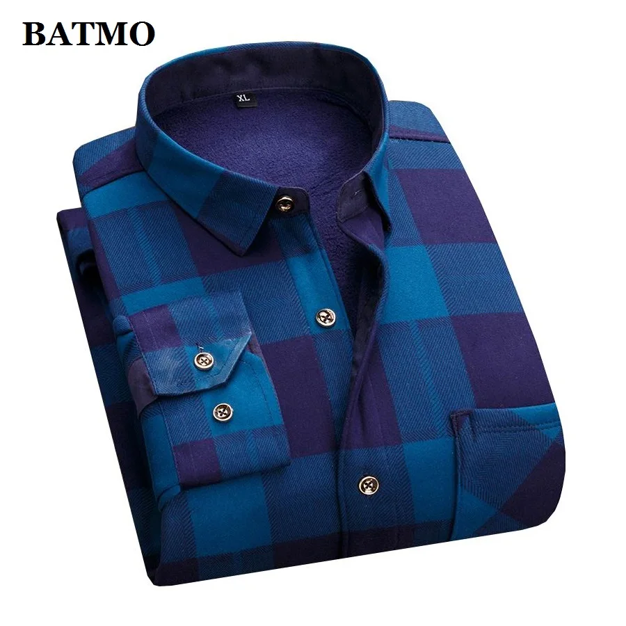 BATMO Новое поступление зимние высококачественные толстые повседневные рубашки в клетку мужские теплые рубашки с принтом Большие размеры CS15