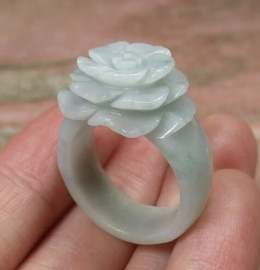 

Certified green 100% Natural A JADEs Jadeite Rose Flower RING >>> women men silver 925 Free shipping