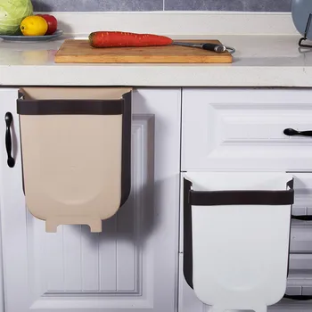 

Kitchen Cabinet Door Hanging Trash Garbage Bin Can Folding Waste Bins Kitchen Hanging Collapsible Dry Wet Separation Trash #30