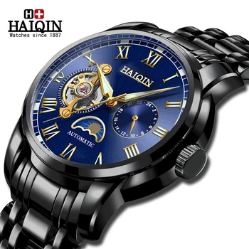 

New Tourbillon HAIQIN Men's Watches Top Brand Luxury Wirstwatch Full Steel Automatic Mechanical Waterpoof relogio masculino 2019