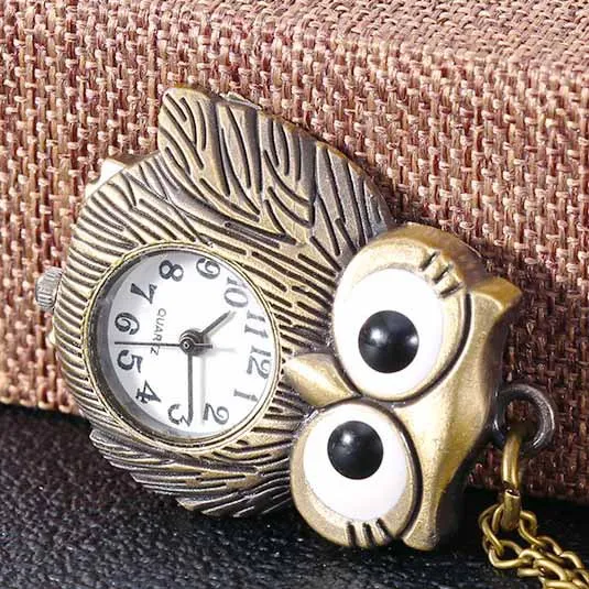 Creative Cute Mini Owl Pocket Watch Womens Mens Watch Vintage Bronze Pendant Watch Clock with Necklace Chain Gift for Men Women