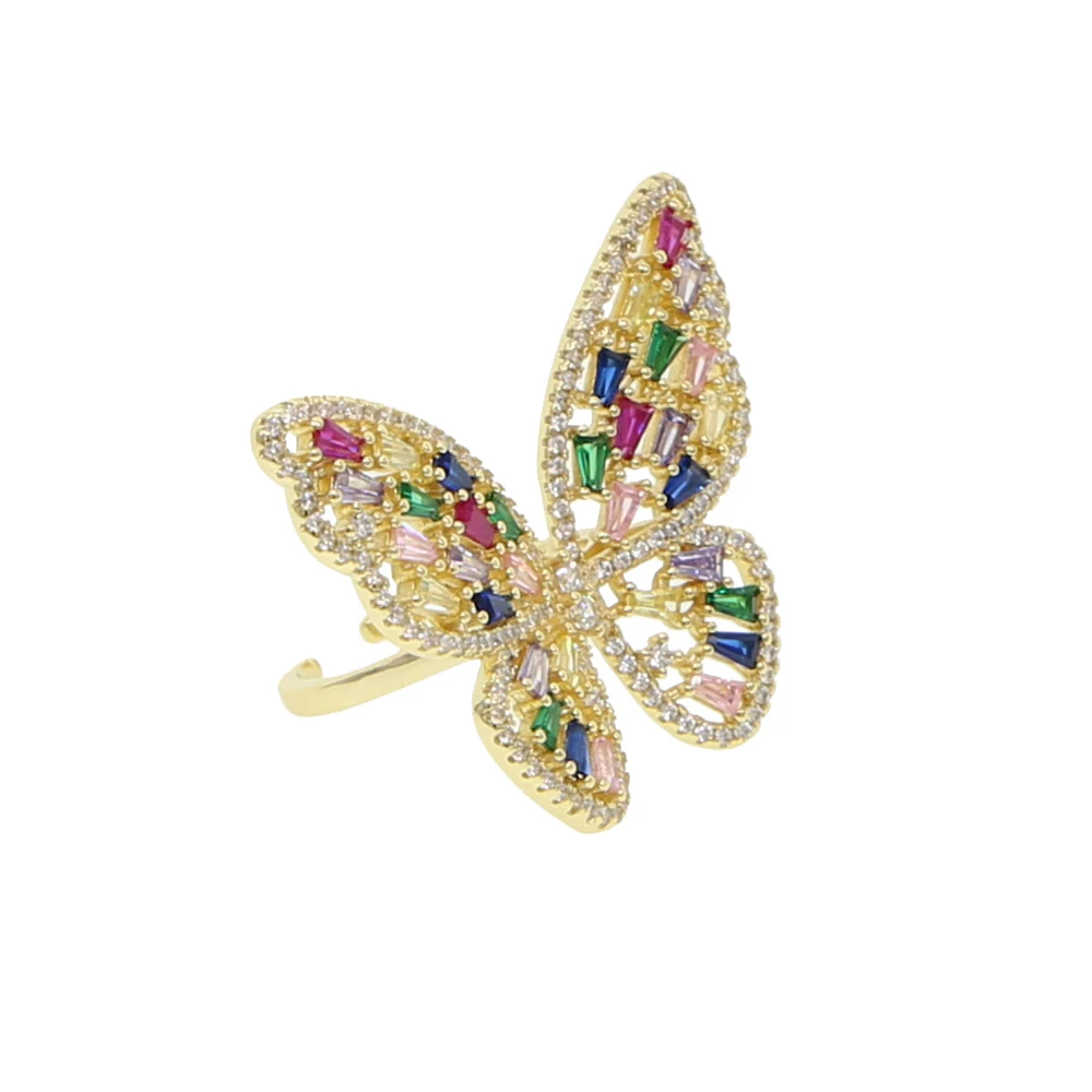 rainbow ring Радужный свой камень цирконий Свадебное колье ожерелье теннис cz цепь Великолепная трендовая Бабочка Кольцо европейские женские элегантные ювелирные изделия набор - Окраска металла: rainbow ring