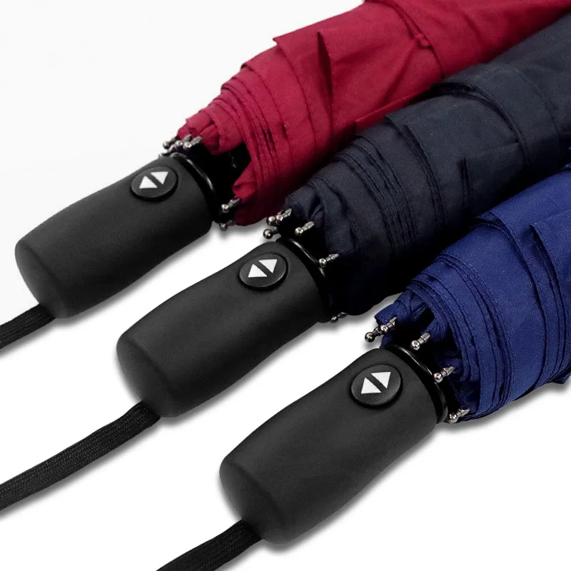 

Fully Automatic Three Fold shang wu san Men Top Grade Solid Color Windproof Folding Umbrella Advertisement Gift Umbrella Customi