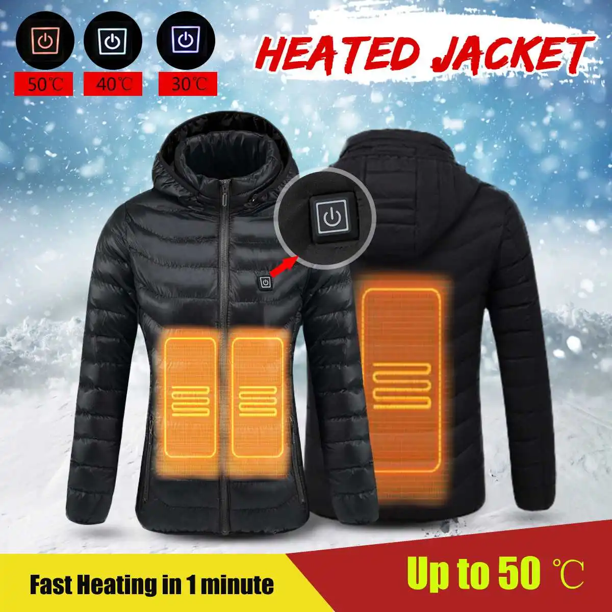

Safurance Black S/M/L/XL Thermostatic Heating Jacket USB Intelligent Coats 1 Minute Heating Jacket Durable Winter Wear Women/Men