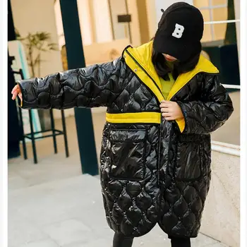 

6T-14T Plus size Fashion Glossy children Down Cotton coats thicker warm hit colors hooded parkas modis kids winter jackets Y2414