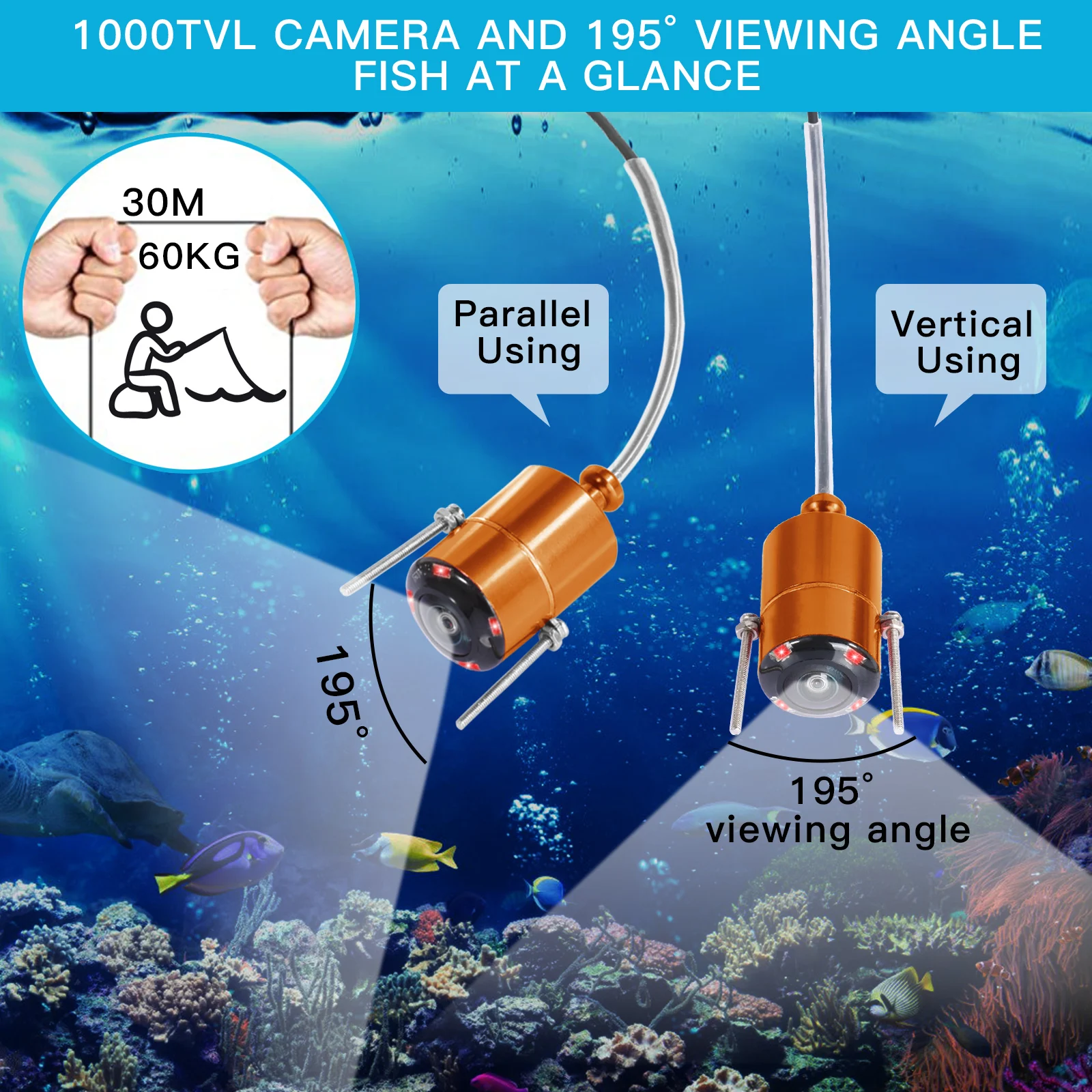 HD Fish Finder Underwater 30M Fishing Camera Rechargeable Water Depth Echo Sounder Fishing Instrument Equipment Fishfinder