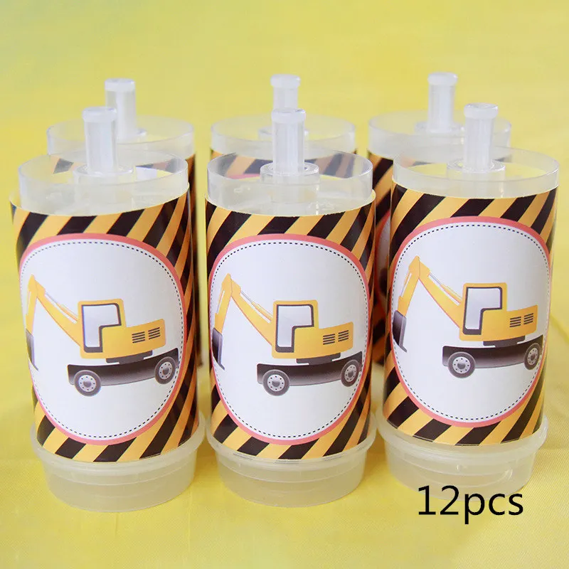 Bottle sticker 12pcs 6 шт Мультяшные строительные транспортные средства экскаватор вечерние украшения бумажный стаканчик, тарелка баннеры детский душ воздушные шары Дети День рождения - Цвет: Bottle sticker 12pcs