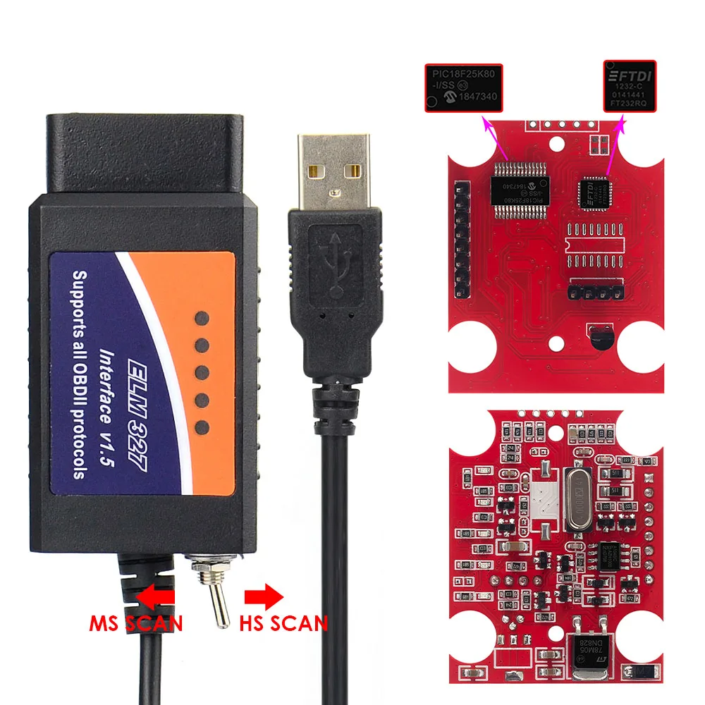 Pic18f25k80 чип ELM 327 USB чип FTDI с переключателем для Forscan HS CAN/ms CAN автомобильный диагностический инструмент и версия ELM327 Bluetooth