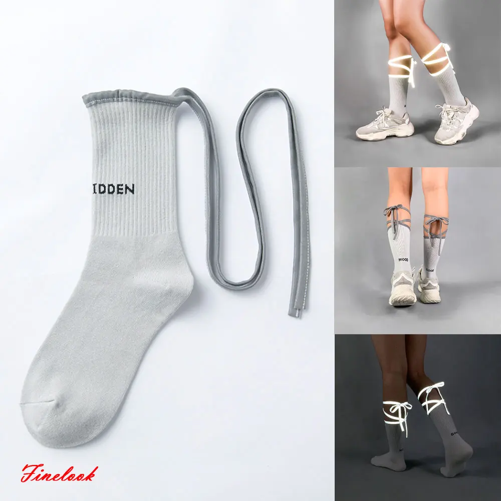Новые стильные женские Светоотражающие носки милые женские хлопковые носки со шнуровкой студенческие женские носки в Корейском стиле