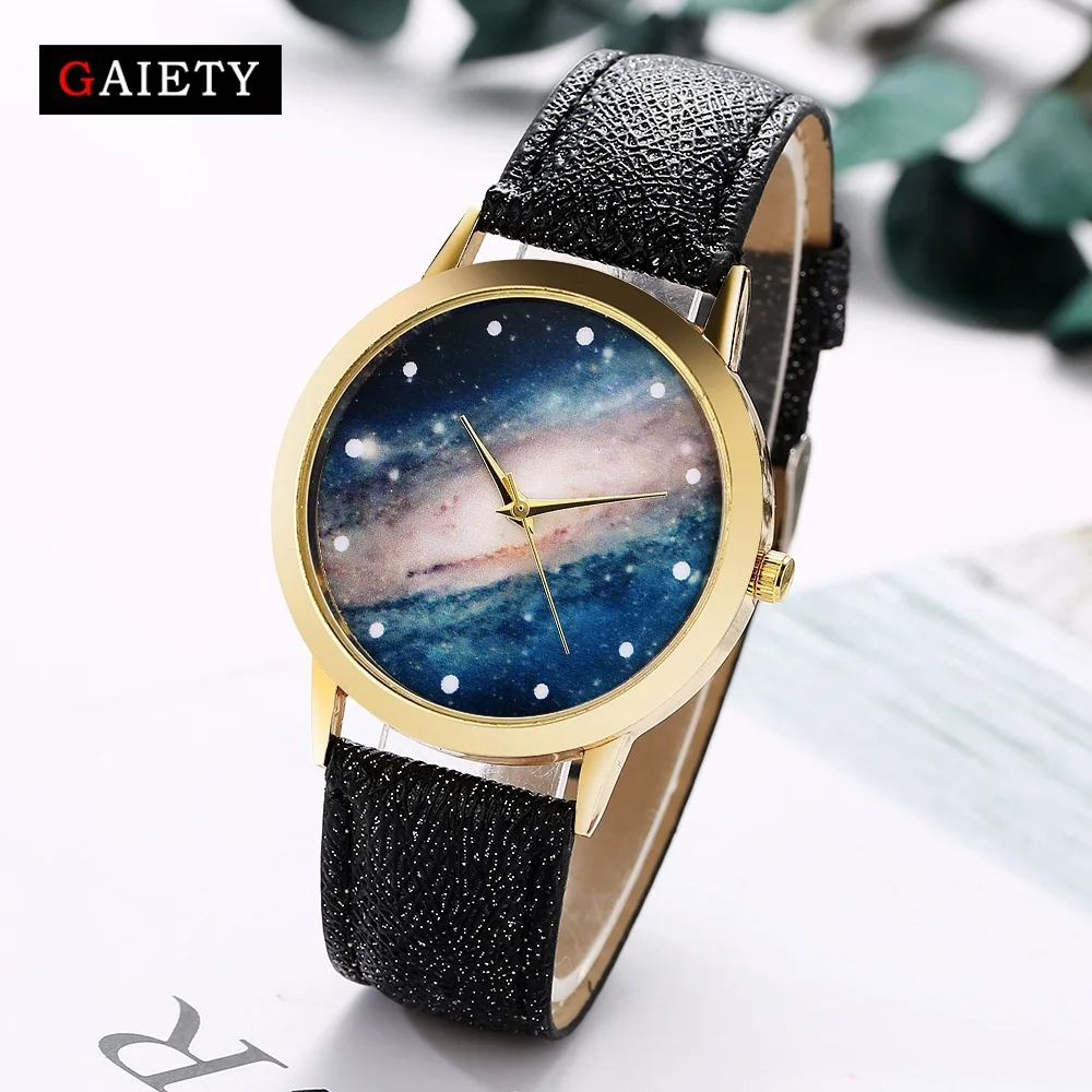 

AliExpress Hot Selling Korean-style Night Sky Silence Stars 3D Mirror Quartz Watch Gold-Tone Frame Fashionable Watch