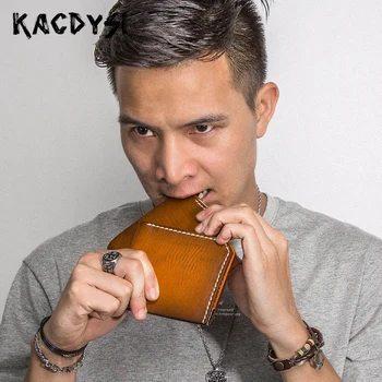 

100% Genuine Leather Handmade Vintage Men's Purse Short Wallet Tanned Luxury Bifold Money Good Quality Wallet Leather Card Case