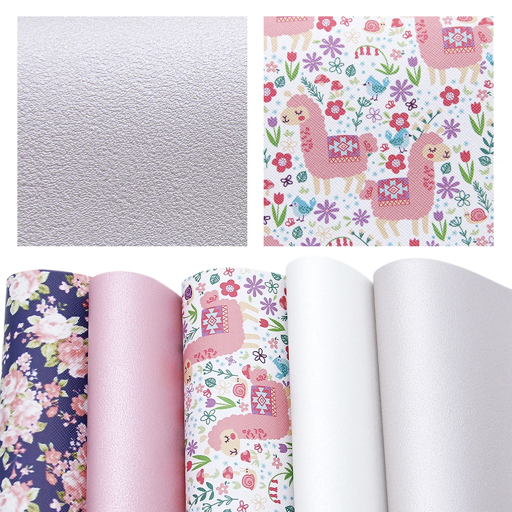 

5pcs/set 20*34cm Flower Alpaca Printed Faux Synthetic Leather ,DIY handmade materials for Hair Bow Bag Pencil Case,1Yc7419