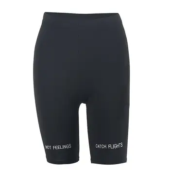 

Women Shorts 2019 Summer Sexy Skinny Stretch Ladies Causual High Waist Letters Black Above Knee Length Shorts