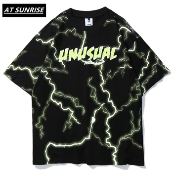 

Men Hip Hop Reflective Lightning Print Short Sleeve T Shirts Streetwear Hipster Casual Punk Rock Tees Shirts Harajuku Tops