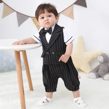 

new born baby clothes Gentleman Boy Bow Tie Vest Jumpsuit Suit summer outfit baby boy party dress children kids clothes 3-18M