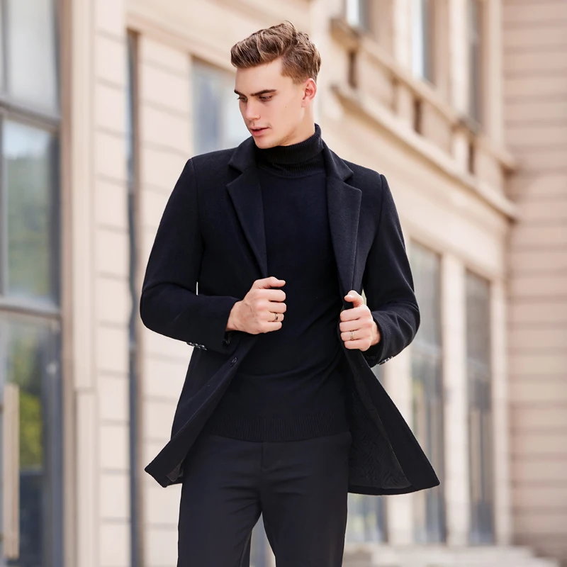 Reviews Men's Coat Wool Long Overcoat Men Warm Men's Jacket Solid Trench Coat Winter Men Casual Coat Men Black Gray Navy Blue Overcoat