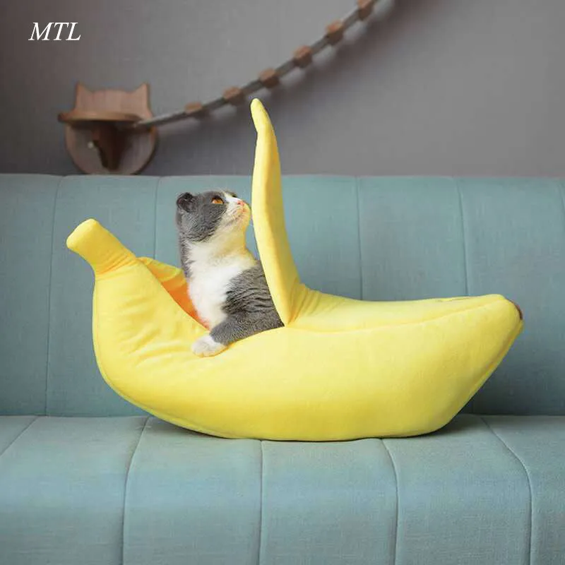 yellow Банановый домик для кошки, домик для питомца, щенок, кошка, питомник, подушка для кошек, теплая переносная корзина для домашних животных, принадлежности, коврик, кровати для кошек, котенок - Цвет: yellow