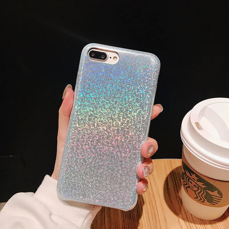 Прочный лазерный яркий порошковый защитный Роскошный чехол для iPhone 6 6s 7 8 plus x xs max