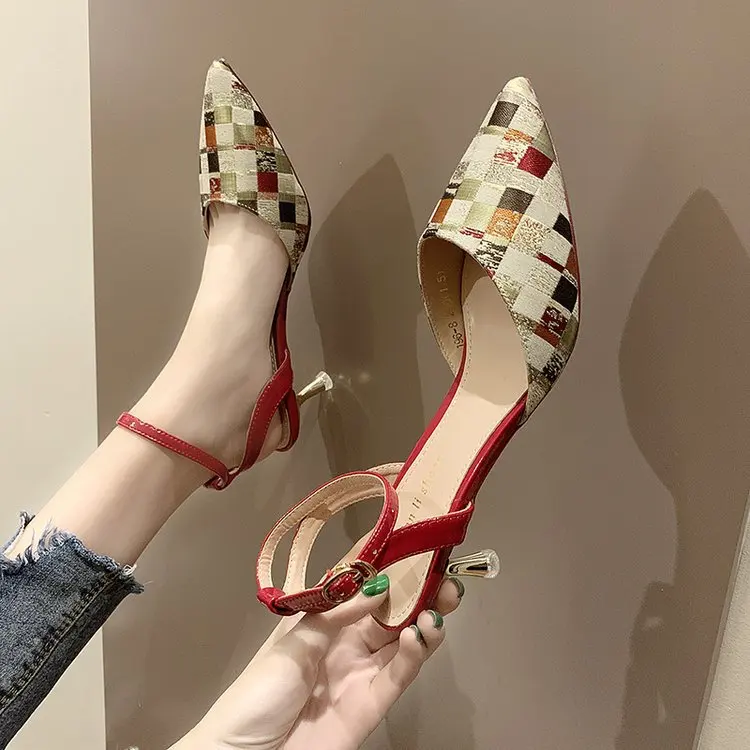 

Europe And America Elegant after Empty Straight-line Buckle Pointed-Toe Semi-high Heeled Sandals WOMEN'S Shoes 2019 Summer New S