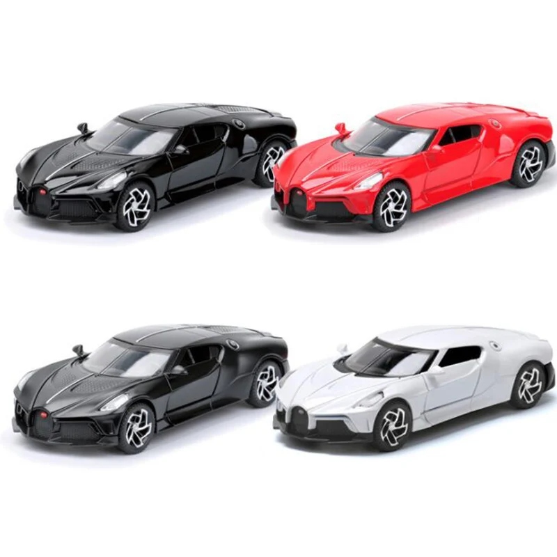 1/32 Alloy Toy Car Bugatti Matte Black Sports Toys Vehicle Die Cast Sound Light Pull Back Door Openable Model Gift For Boys | Игрушки и