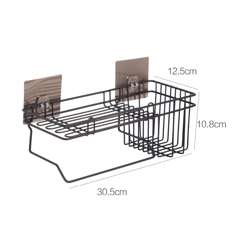 Iron Wall Mount Bathroom Shampoo Holder Caddies Rack Storage Towel Hanger Self Adhesive Bathroom Hair Dryer Rack