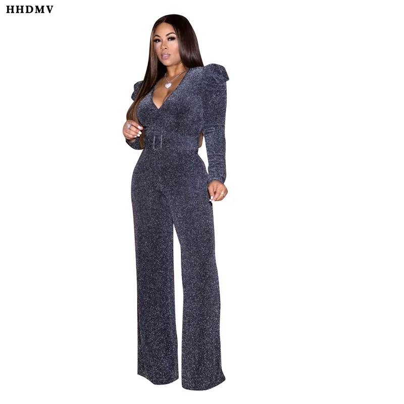 HHDMV spring women fashion high street style formal jumpsuits long sleeve deep v sashes 3 color jumpsuits long pants