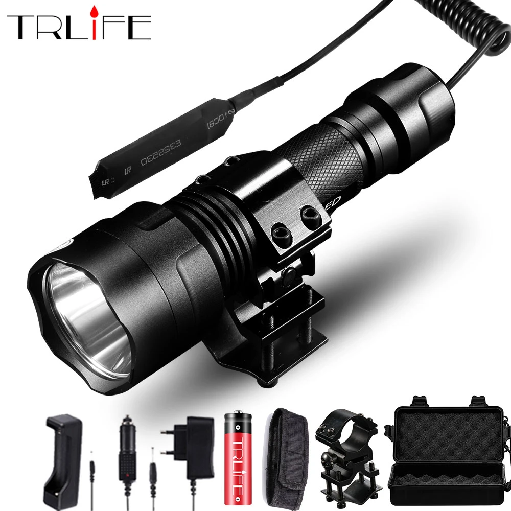 Hunting Flashlight 1 Mode Torch Lintern T6/L2 Tactical Flashlights 18650 Aluminum C8 Waterproof Lamp Gun Mount Waterproof Light