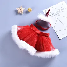 Сетчатые юбки для маленьких девочек; юбка-американка принцессы для танцев; Рождественская вечеринка; красные меховые юбки-пачки с единорогом; повязка на голову; Детский костюм
