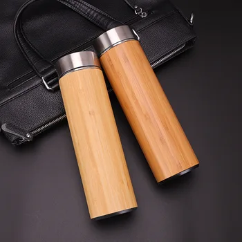 

Vacuum Insulated Thermos Flask Wood Surface Environmental Friendly Water Coffee Bottle Double Wall Stainless Steel Cup