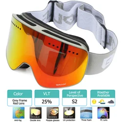 Magnetic Polarized Anti-Fog Ski Goggles with UV400 Protection and Eyewear Case (Grey Red)