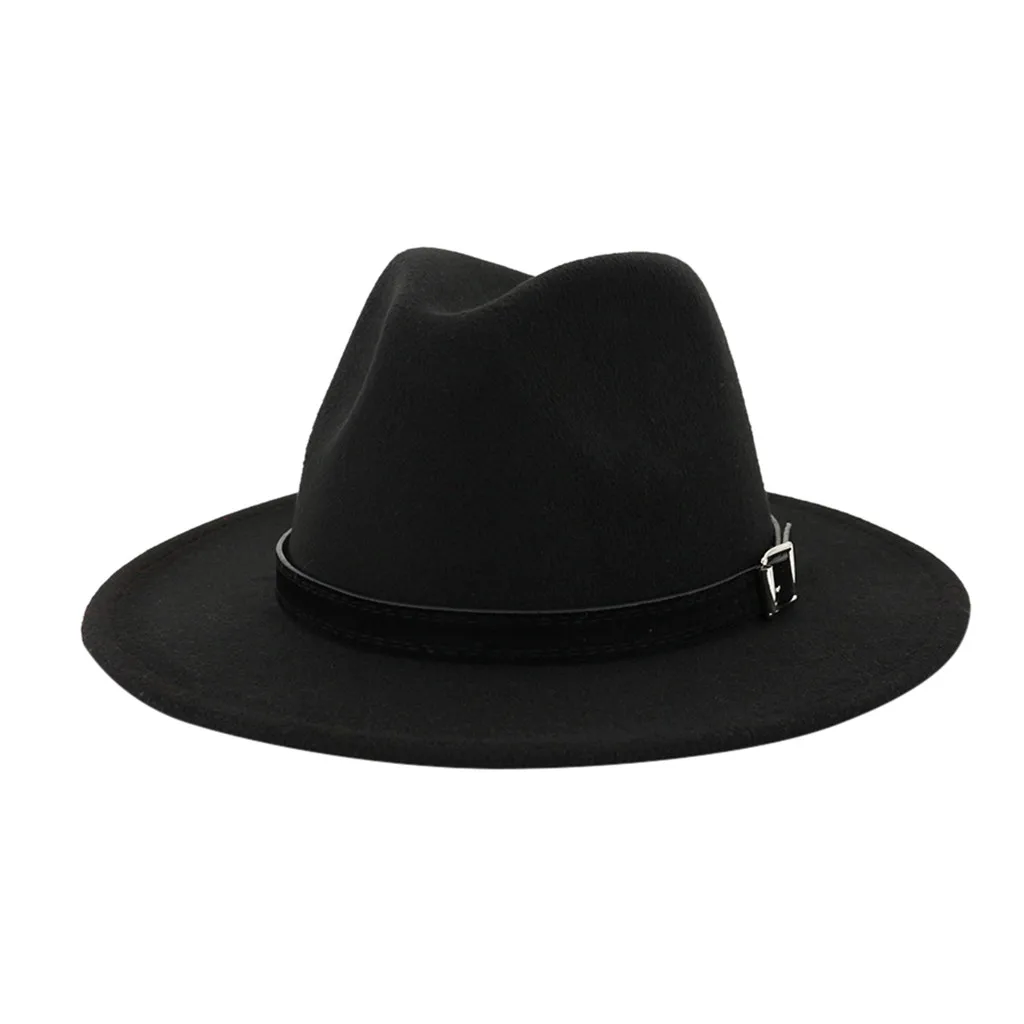 Мужская и Женская Толстая шерстяная винтажная фетровая шляпа с широкими полями Панама котелок Трилби шляпа черный серый# p5