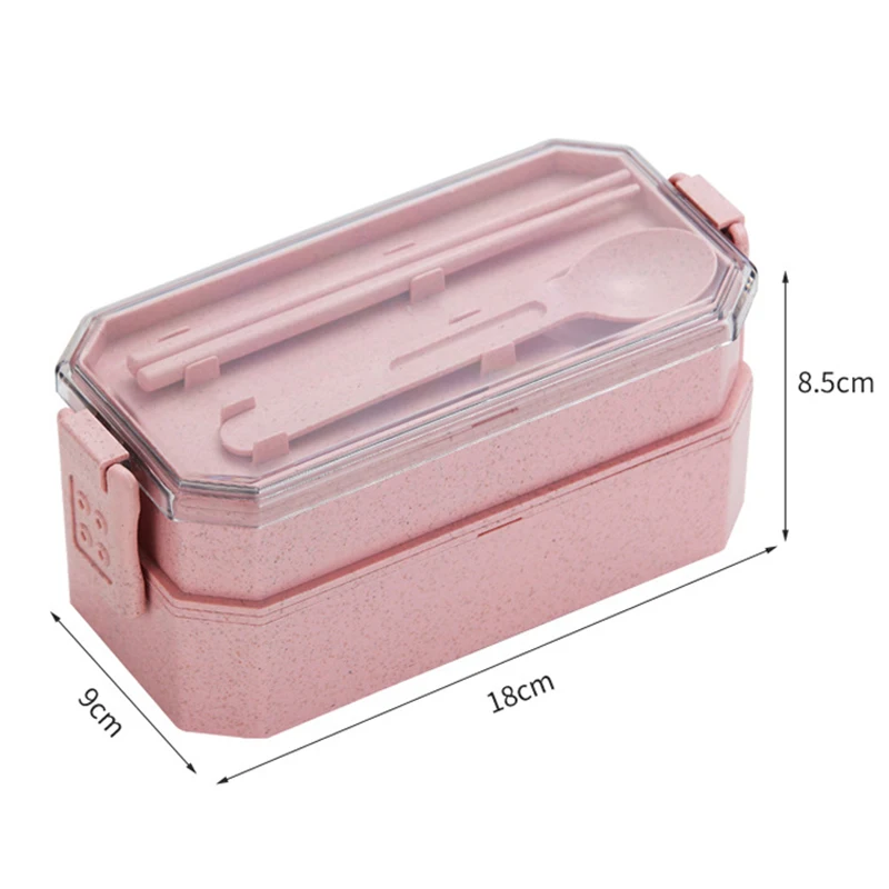 800ml Wheat Straw Double Layers Lunch Box With Spoon Healthy Material Bento Boxes Microwave Food Storage Container Lunchbox