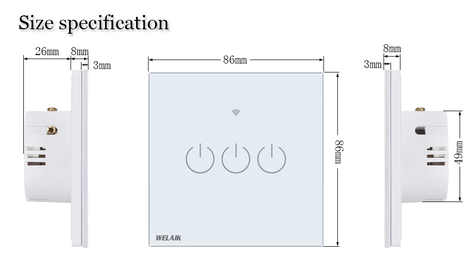 三开白色开关尺寸图