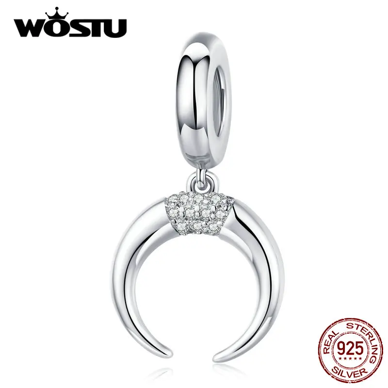 WOSTU подлинный 925 пробы серебряный полумесяц Шарм Подходит браслет кулон циркон бусины модные ювелирные изделия DXC1366