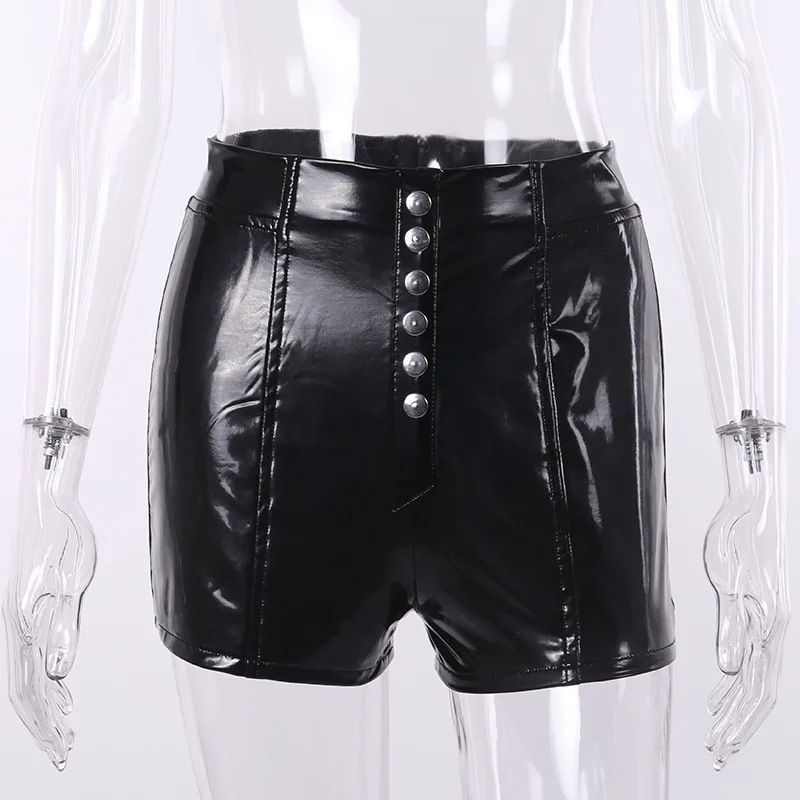 Punk Dark Black Woman PU Shorts 2020 Lady Back Zipper Button High Waist Goth Trousers Gothic Hipster Rock Cool Summer Scanties