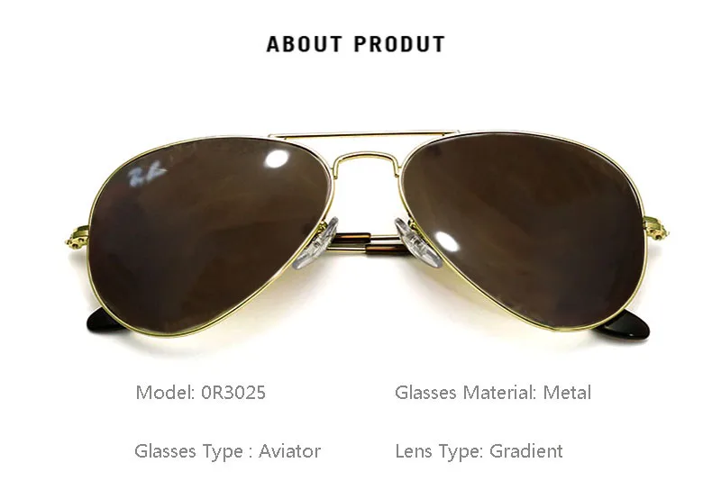 Авиатор Rayban RB3025 Солнцезащитные очки градиентные HD поляризованные мужские солнцезащитные очки Ray Ban RB3025