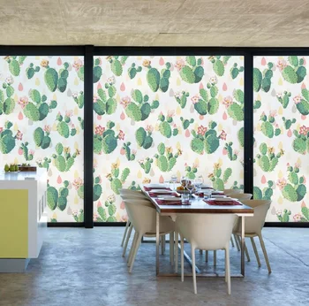 

Cactus Pattern Electrostatic Window Film Custom Size Recyclable Home-Decor Heat Control Tint-Film For Home Office Reataurant
