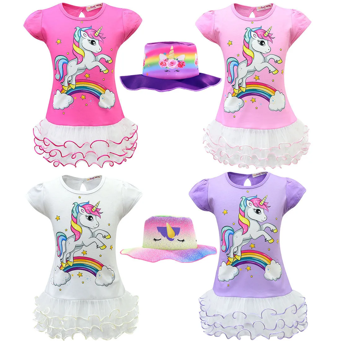 Модное платье для девочек Новинка лета 2019 принцессы с единорогом элегантное