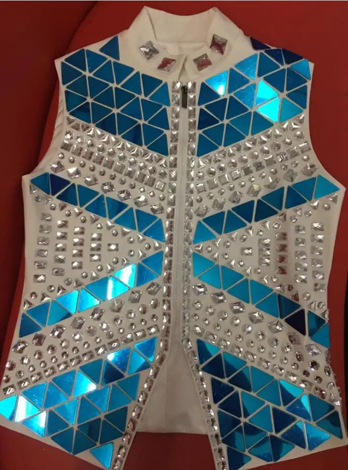 Мода серебряное зеркало жилет куртка мужской костюм для певца Стразы в стиле панк Ds Dj верхняя одежда для ночного клуба