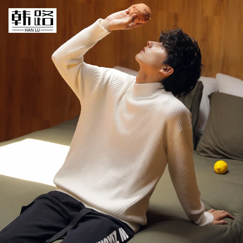 

Han Road Casual MEN'S Wear Sweater 2019 Autumn New Style Oversize Half-Turtle-Neck Solid Color Long-sleeve Knitwear Tops