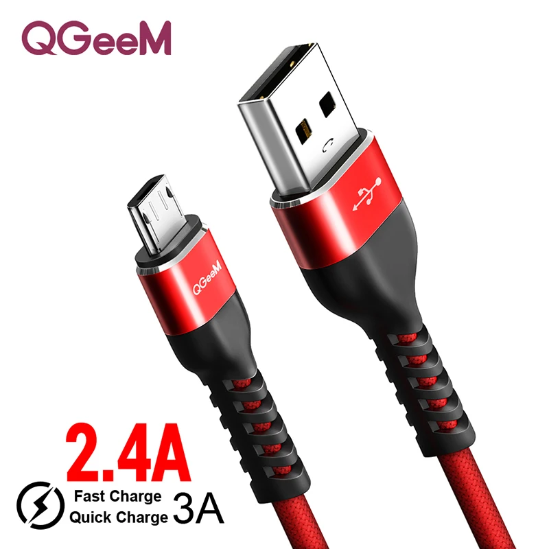 QGeeM Micro USB кабель 2.4A нейлон Быстрая зарядка USB кабель для передачи данных для samsung Xiaomi LG планшет Android мобильный телефон usb кабель для зарядки